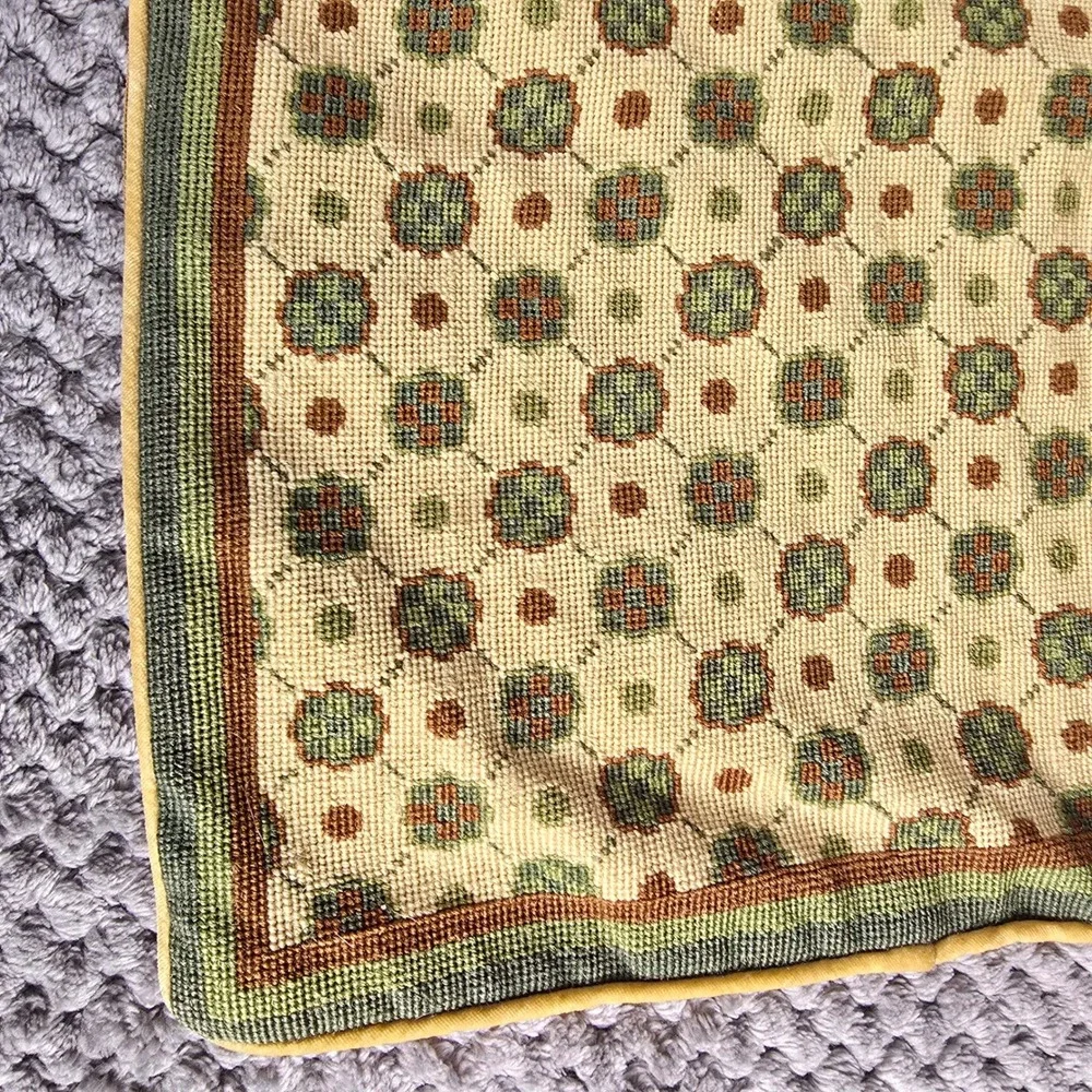 Ethan Allen Vintage Wool Needlepoint Pillow Cover 14x18‎ Geometric Floral
